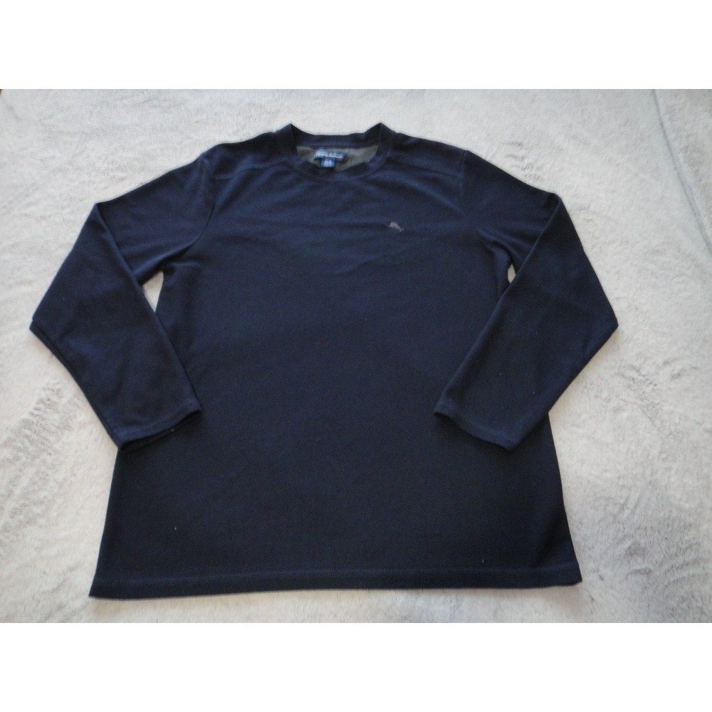 Tommy Bahama Men's Navy Blue Waffle Knit Fleece Lined Pullover Sweater Size M